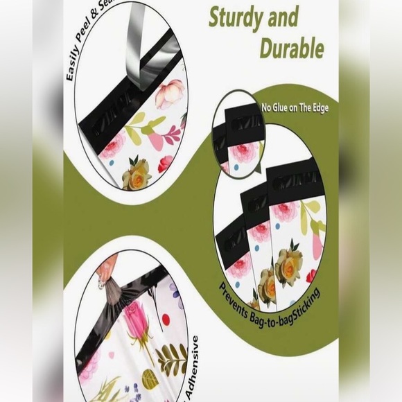 Set of 20 6x9 Floral Poly Mailers Waterproof Shipping Bags White Pink Green New - Picture 2 of 5